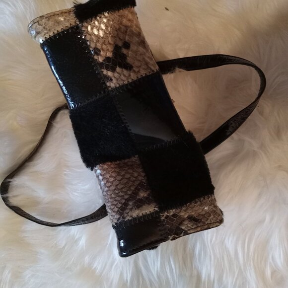Black Patent Leather/Black Calf Hair/Neutral Snakeskin small tote bag/purse - Picture 5 of 6